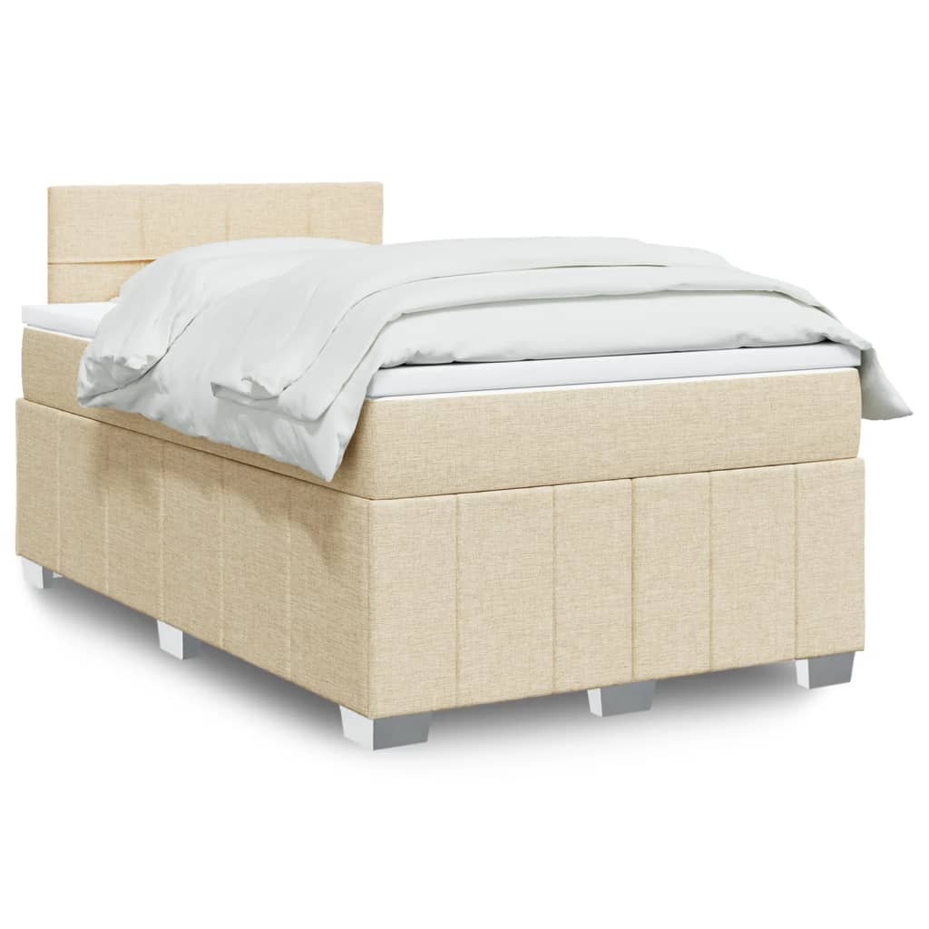 Boxspring met matras stof crèmekleurig 120x200 cm – afbeelding 1