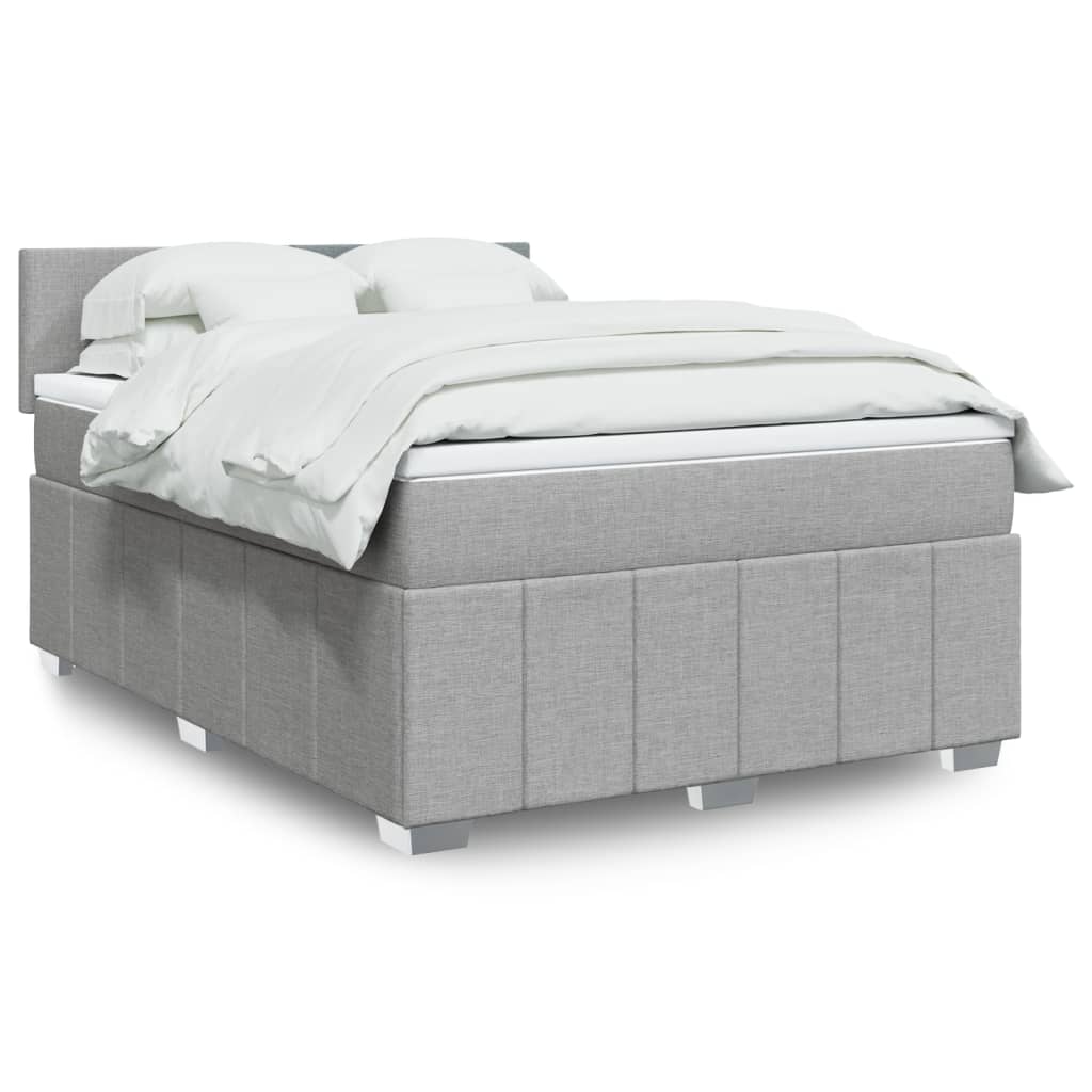 Boxspring met matras stof lichtgrijs 140x190 cm – afbeelding 1