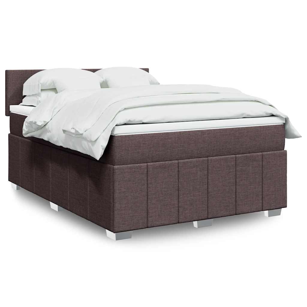 Boxspring met matras stof donkerbruin 140x190 cm – afbeelding 1
