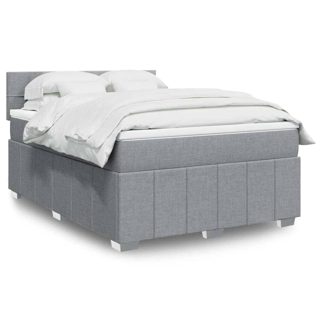 Boxspring met matras stof lichtgrijs 140x190 cm – afbeelding 1