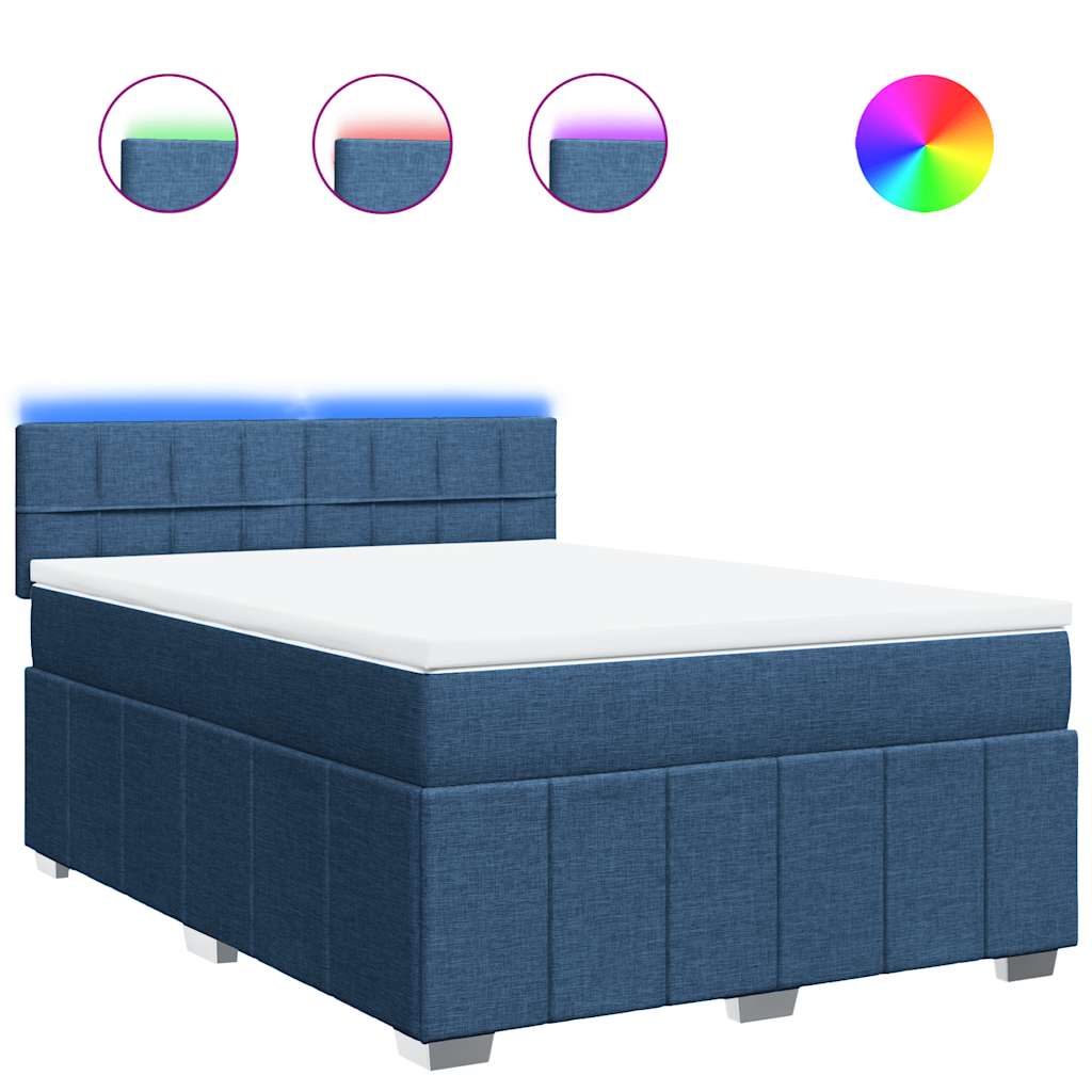 Boxspring met matras stof blauw 140x190 cm – afbeelding 2