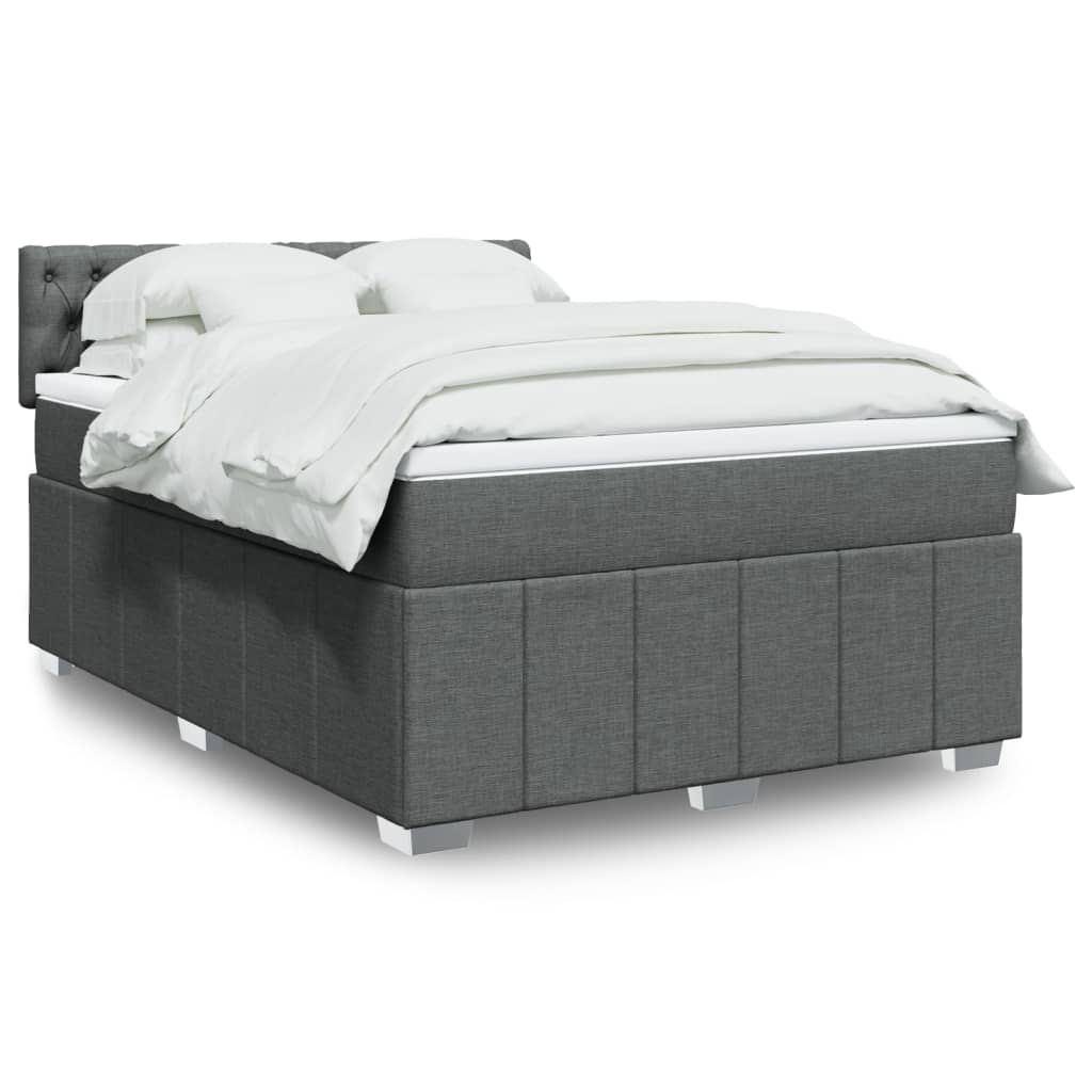 Boxspring met matras stof donkergrijs 140x190 cm – afbeelding 1