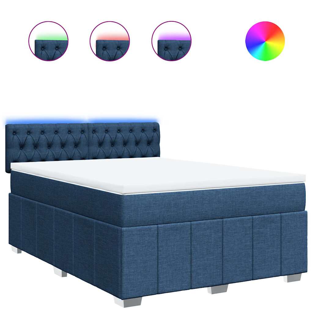 Boxspring met matras stof blauw 140x190 cm – afbeelding 2