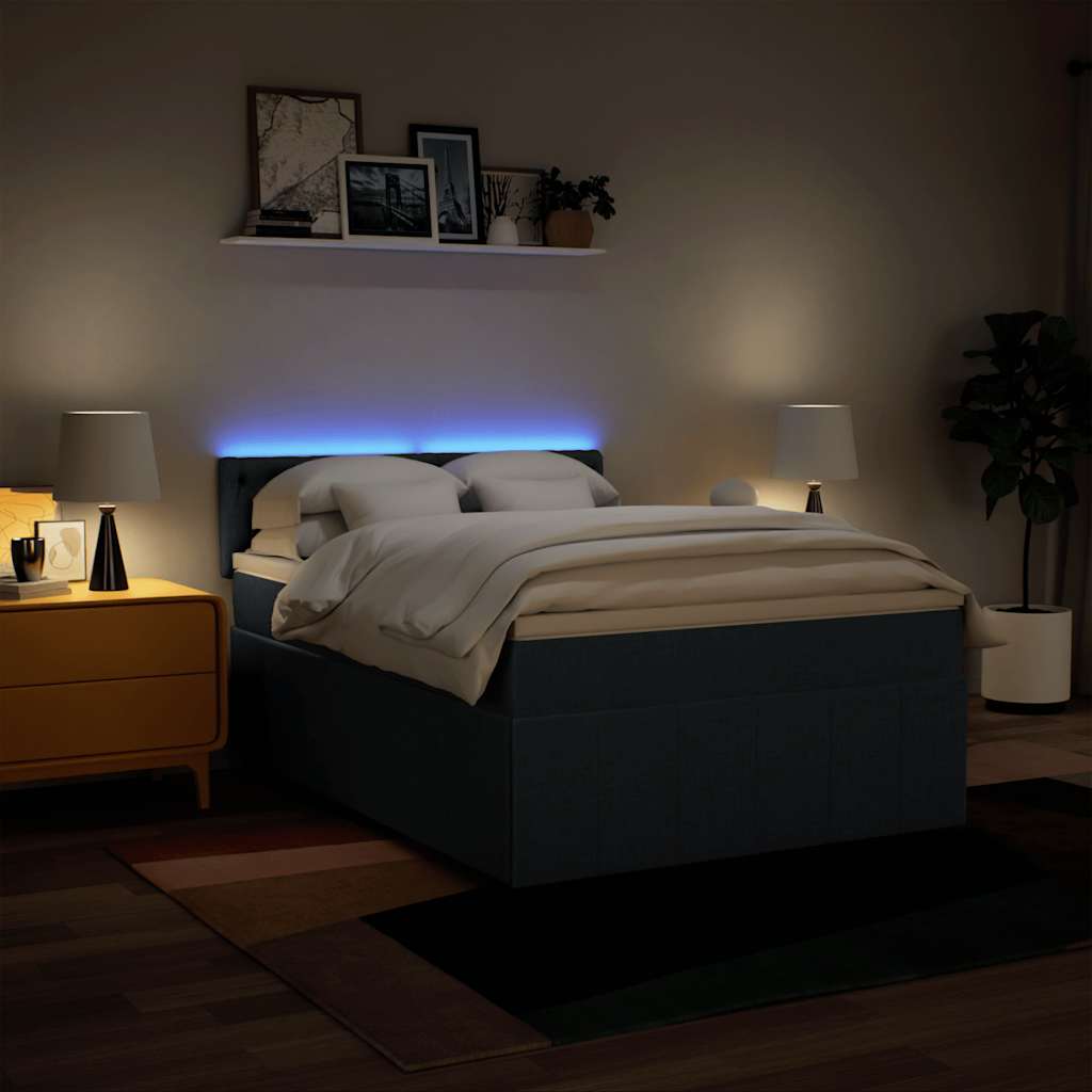 Boxspring met matras stof blauw 140x190 cm – afbeelding 4