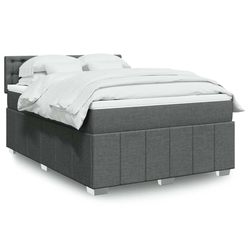 Boxspring met matras stof donkergrijs 140x190 cm – afbeelding 1