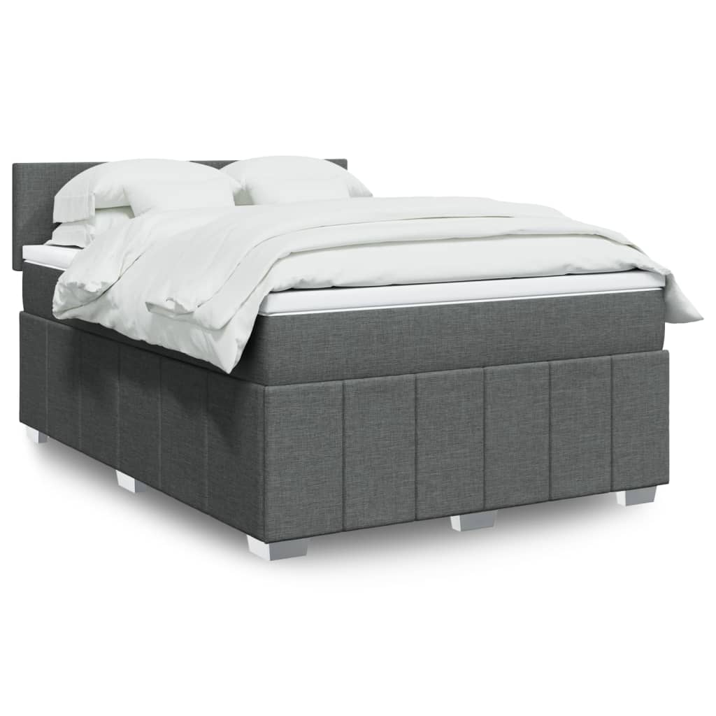 Boxspring met matras stof donkergrijs 140x200 cm – afbeelding 1