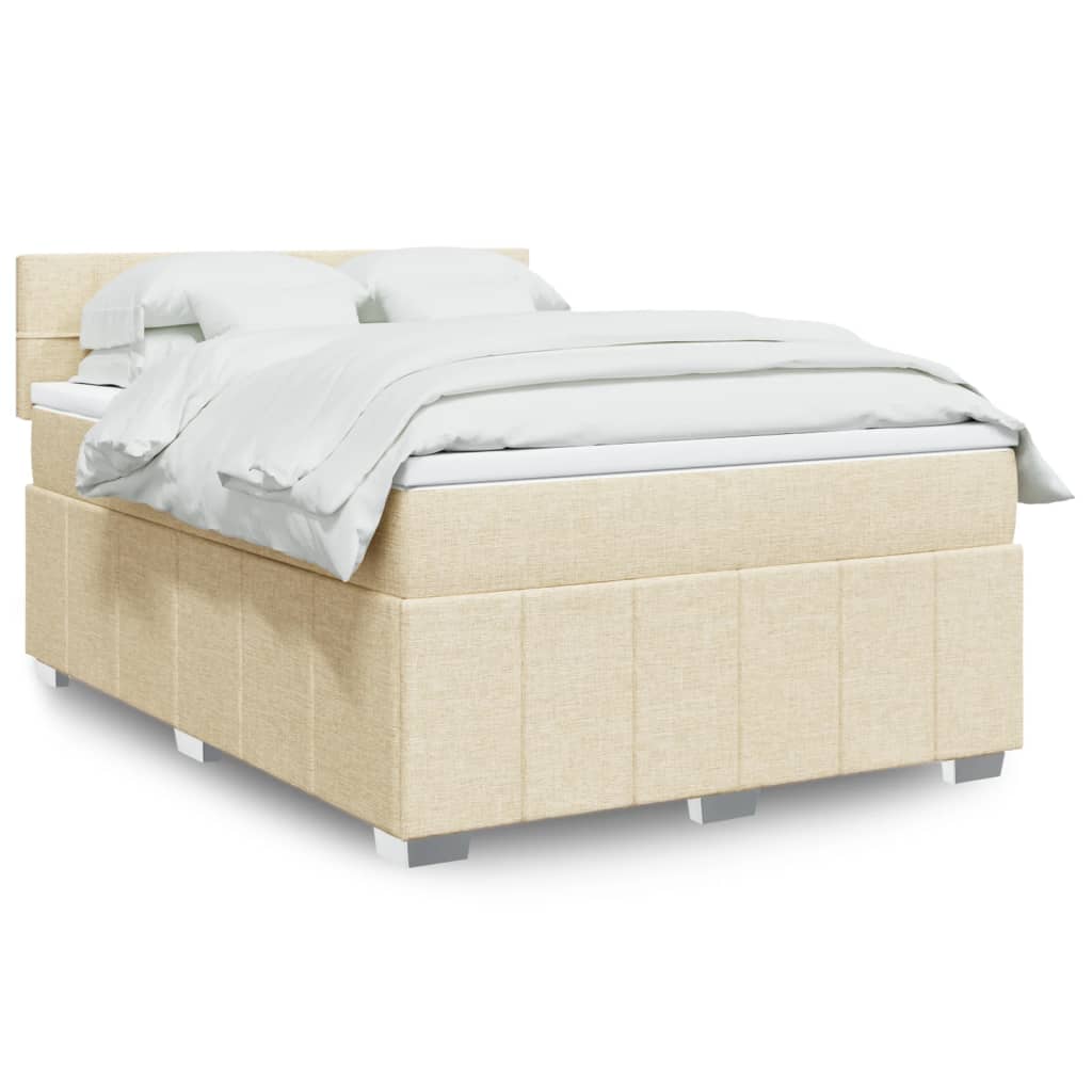 Boxspring met matras stof crèmekleurig 160x200 cm – afbeelding 1