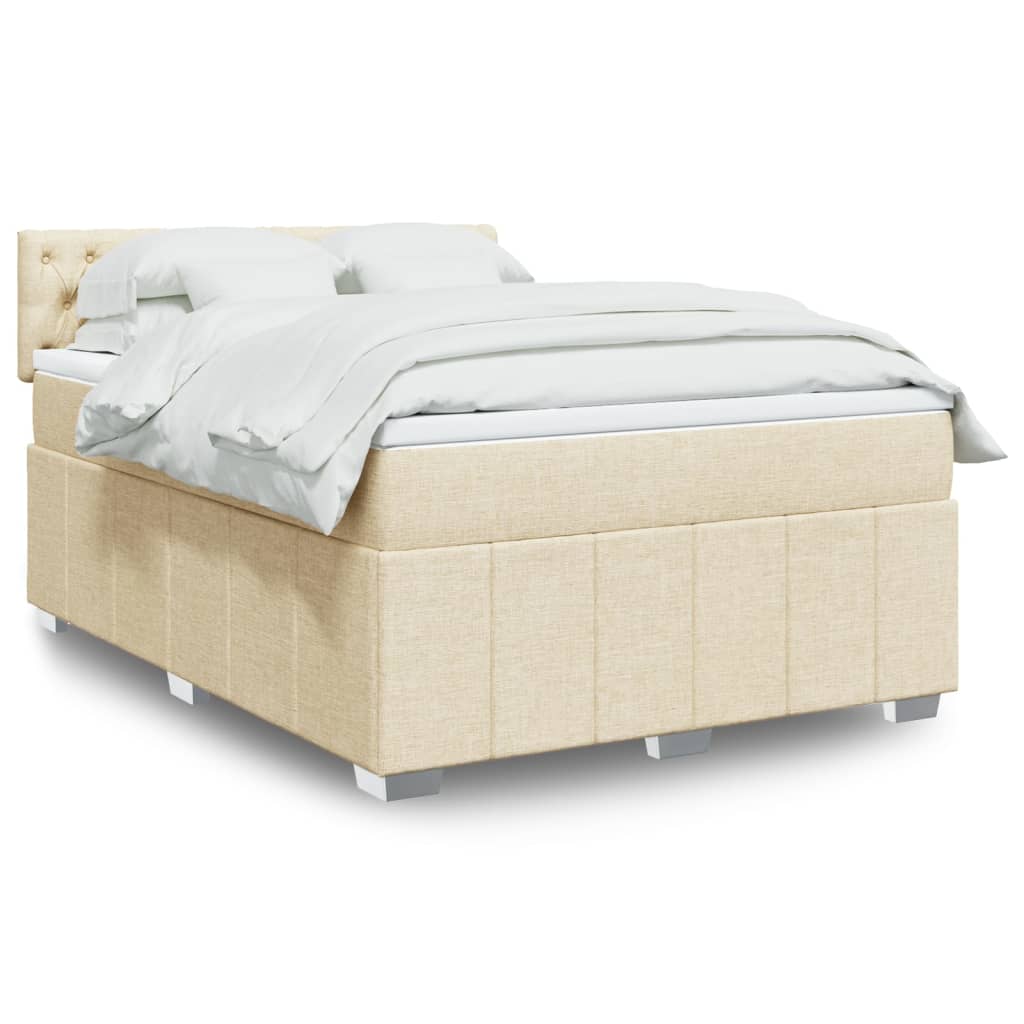 Boxspring met matras stof crèmekleurig 160x200 cm – afbeelding 1