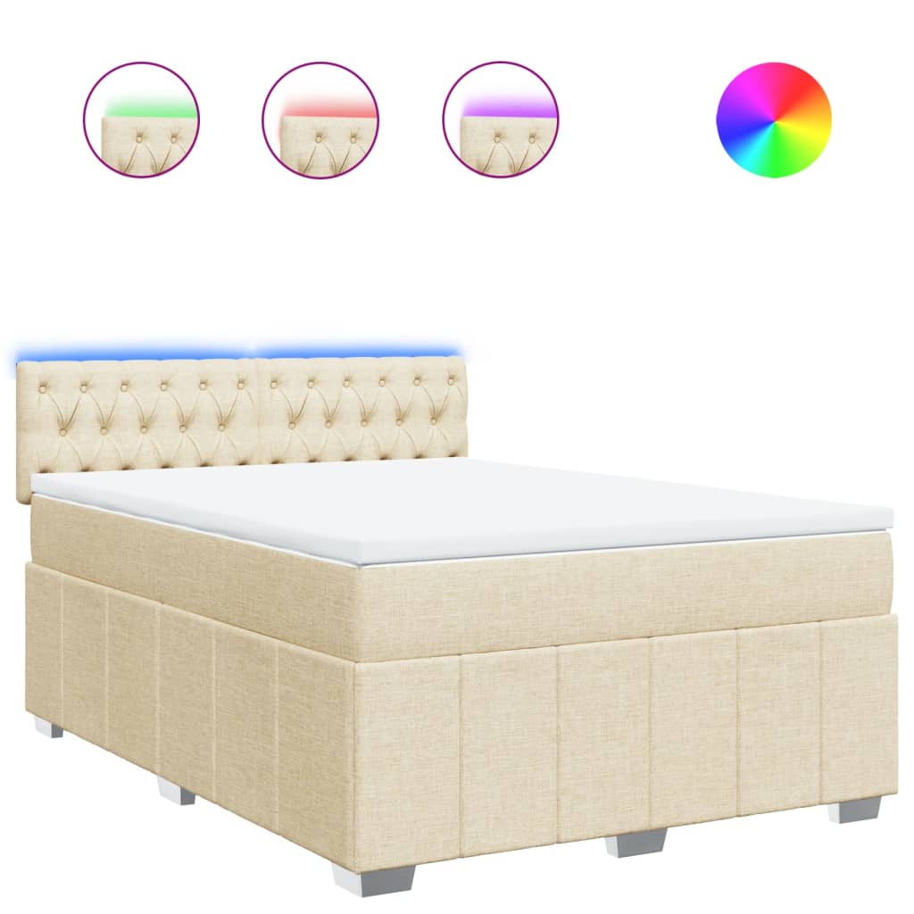 Boxspring met matras stof crèmekleurig 160x200 cm – afbeelding 2
