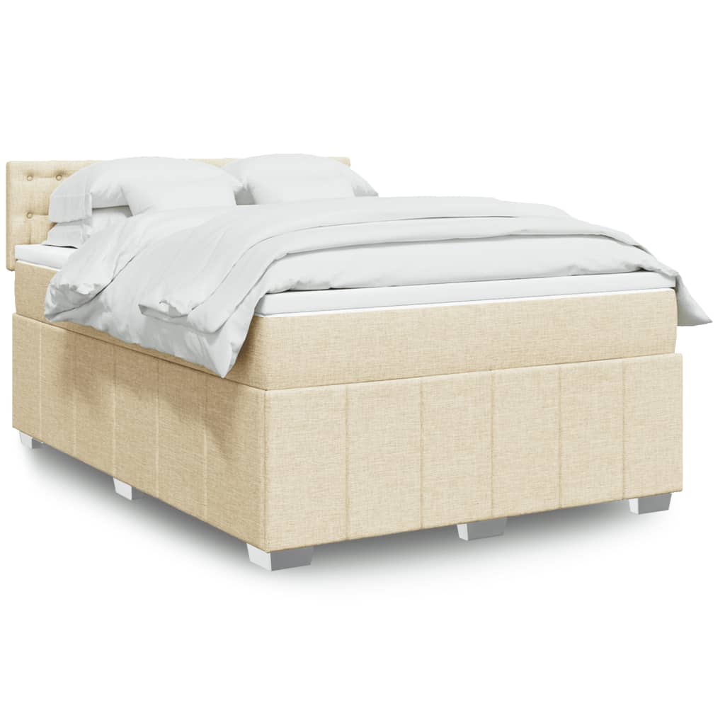 Boxspring met matras stof crèmekleurig 160x200 cm – afbeelding 1