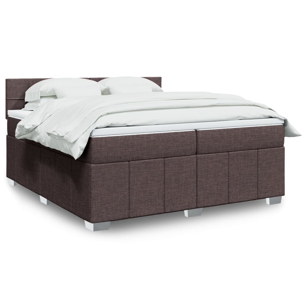 Boxspring met matras stof donkerbruin 200x200 cm – afbeelding 1