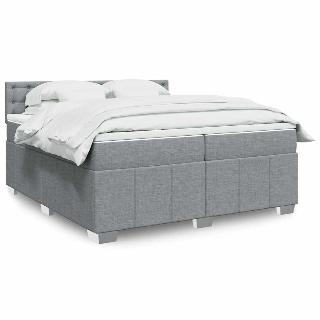 Boxspring met matras stof lichtgrijs 200x200 cm – afbeelding 1