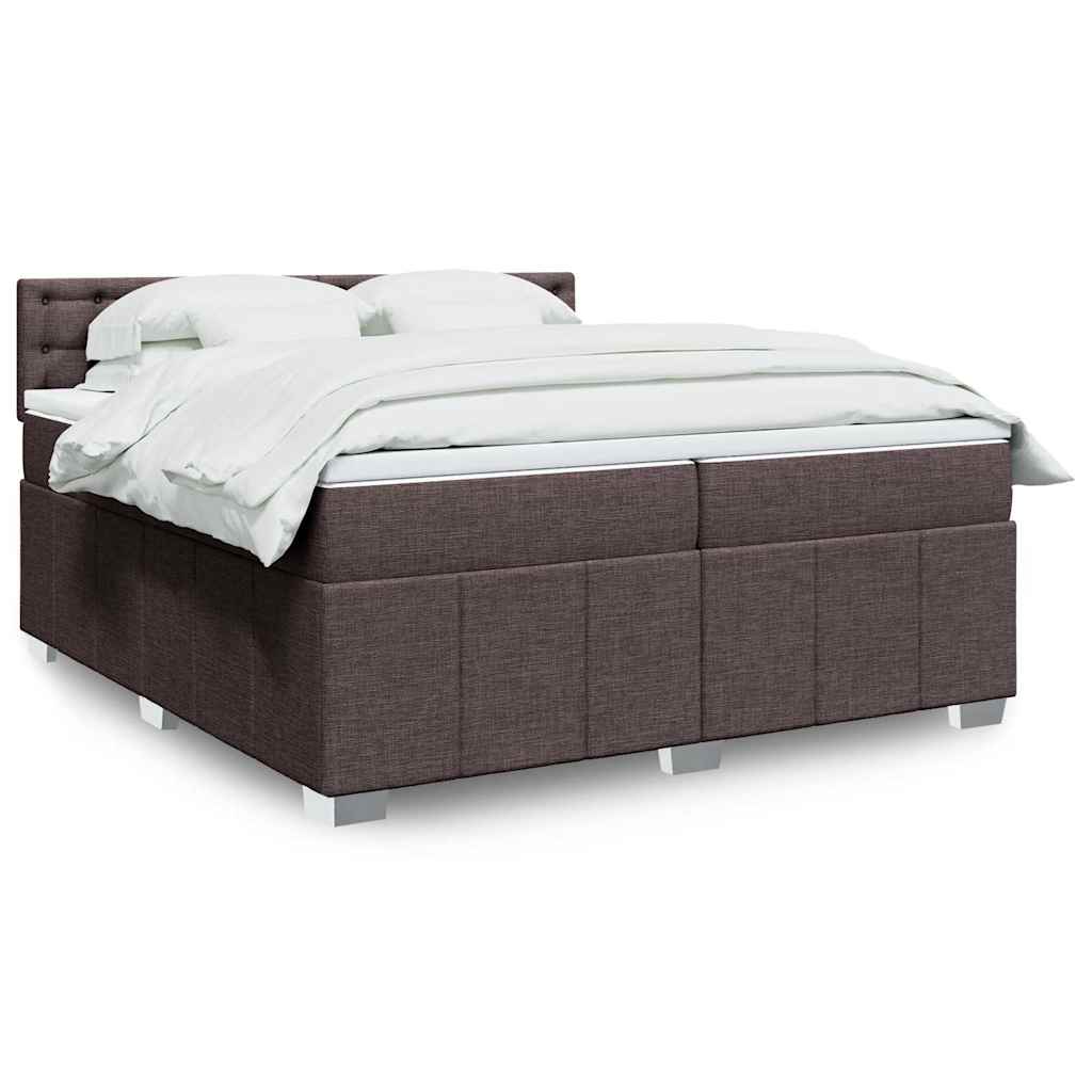 Boxspring met matras stof donkerbruin 200x200 cm – afbeelding 1