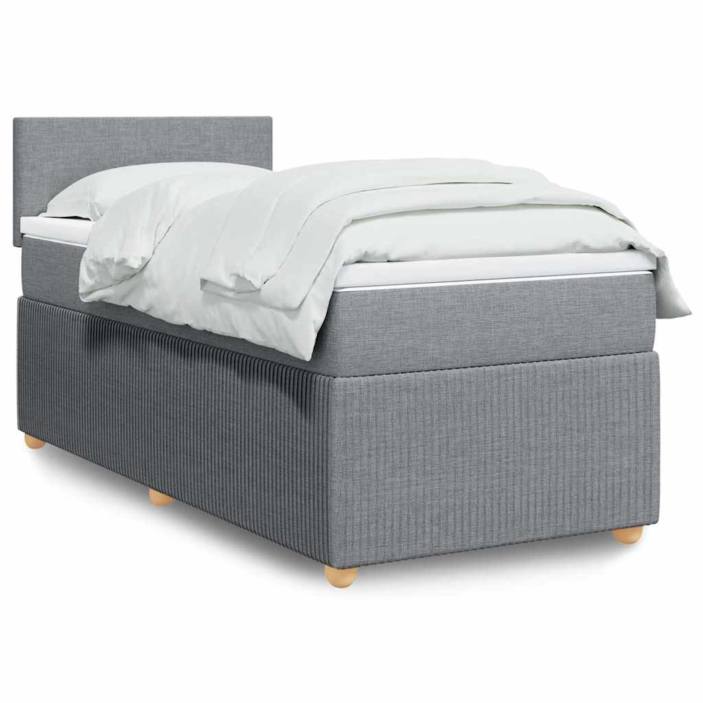 Boxspring met matras stof lichtgrijs 90x190 cm – afbeelding 1