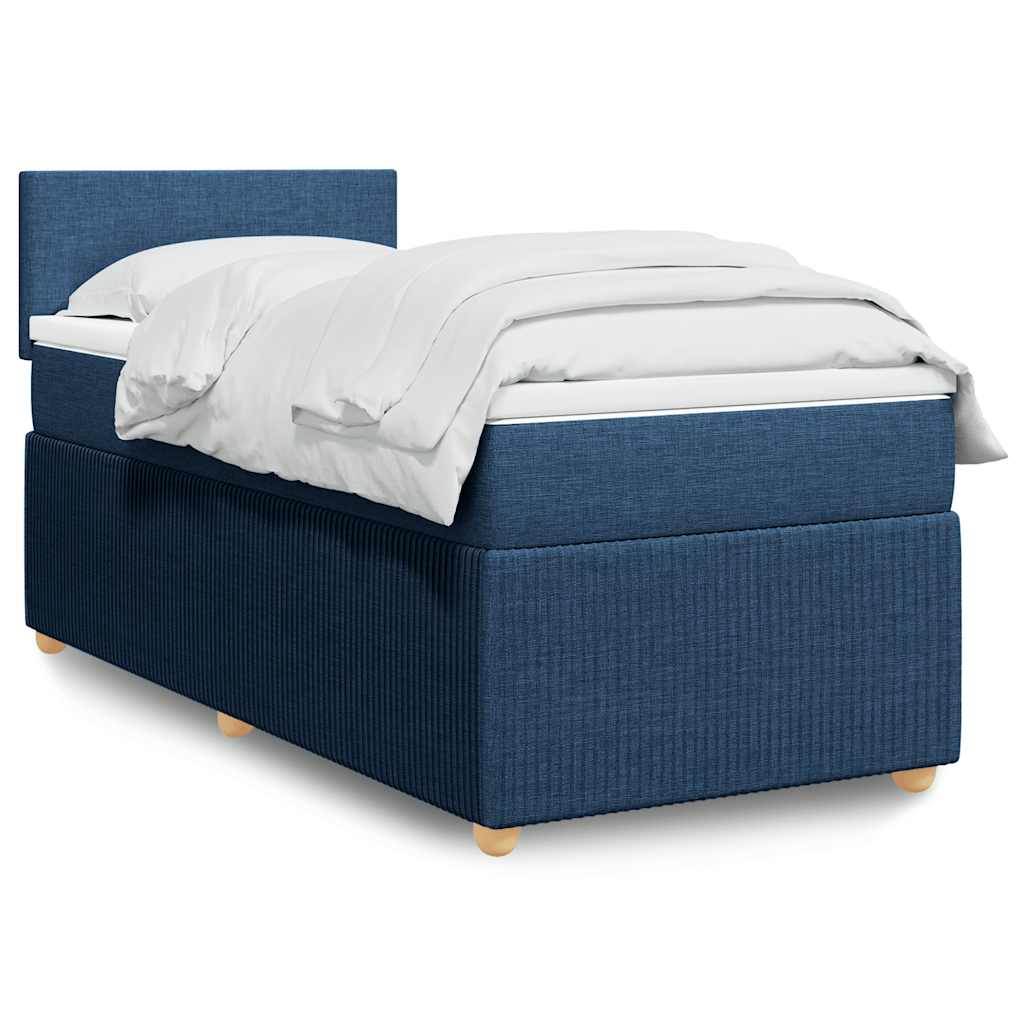 Boxspring met matras stof blauw 90x190 cm – afbeelding 1