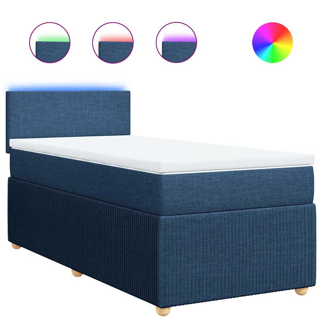 Boxspring met matras stof blauw 90x190 cm – afbeelding 2
