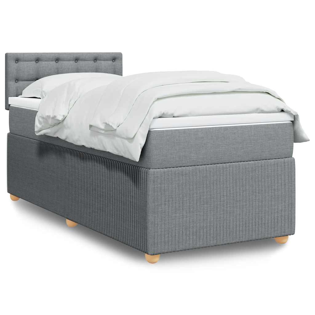 Boxspring met matras stof lichtgrijs 90x190 cm – afbeelding 1