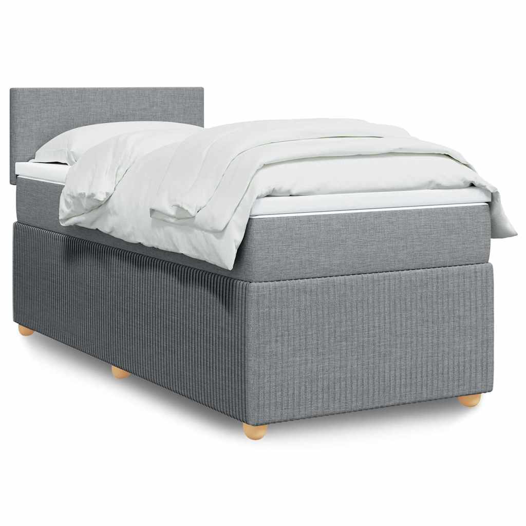 Boxspring met matras stof lichtgrijs 90x200 cm – afbeelding 1