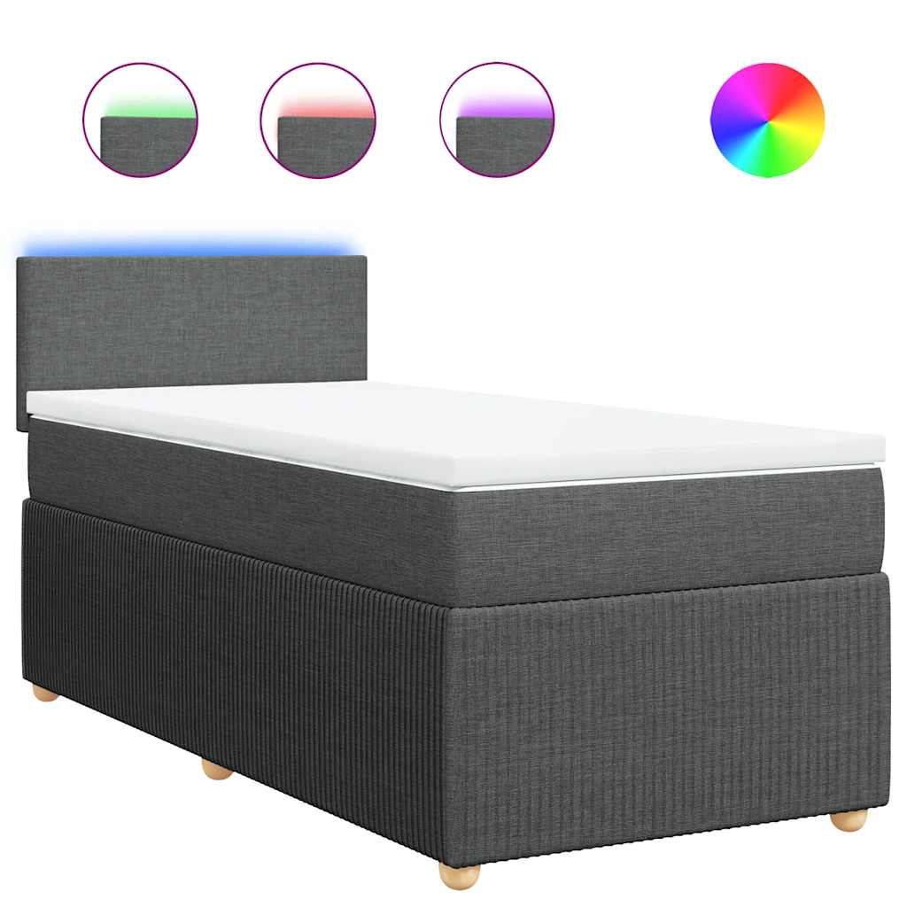 Boxspring met matras stof donkergrijs 90x200 cm – afbeelding 2