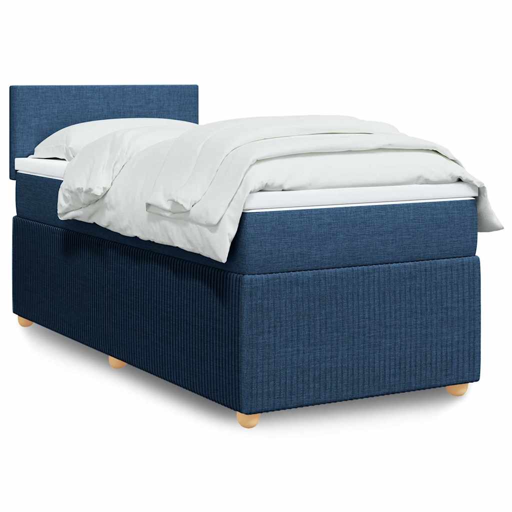 Boxspring met matras stof blauw 90x200 cm – afbeelding 1
