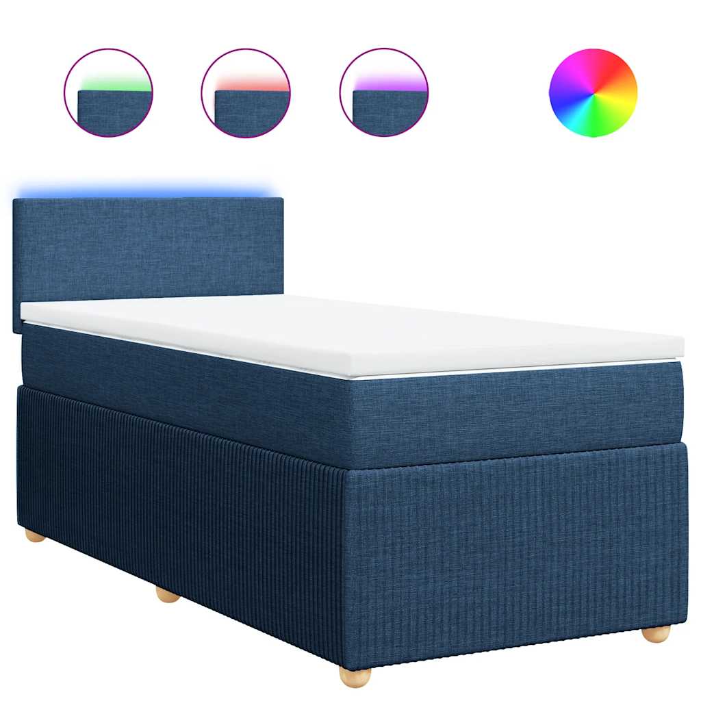 Boxspring met matras stof blauw 90x200 cm – afbeelding 2