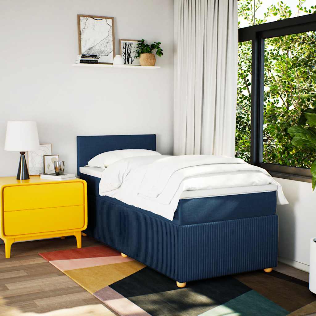 Boxspring met matras stof blauw 90x200 cm – afbeelding 4