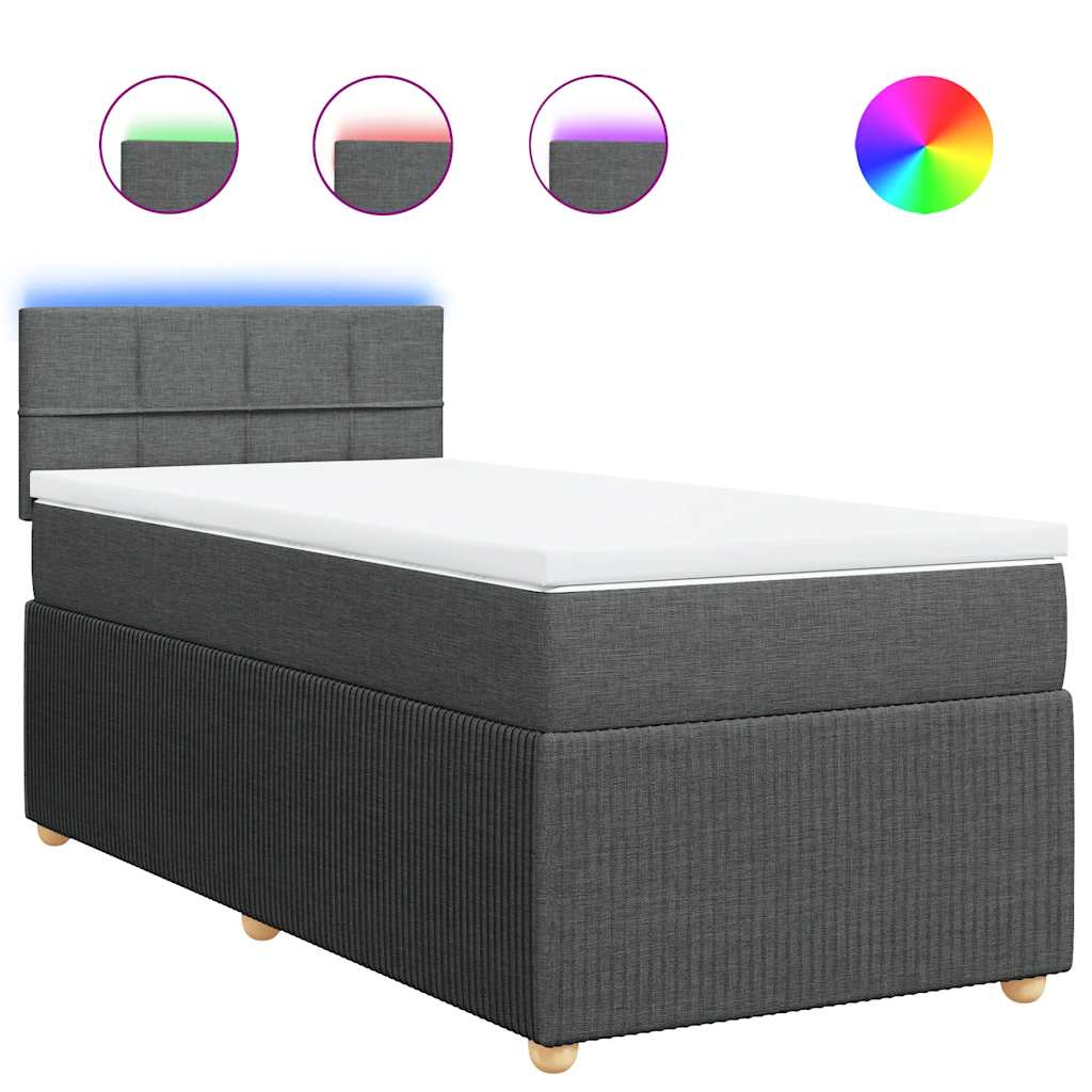 Boxspring met matras stof donkergrijs 90x200 cm – afbeelding 2