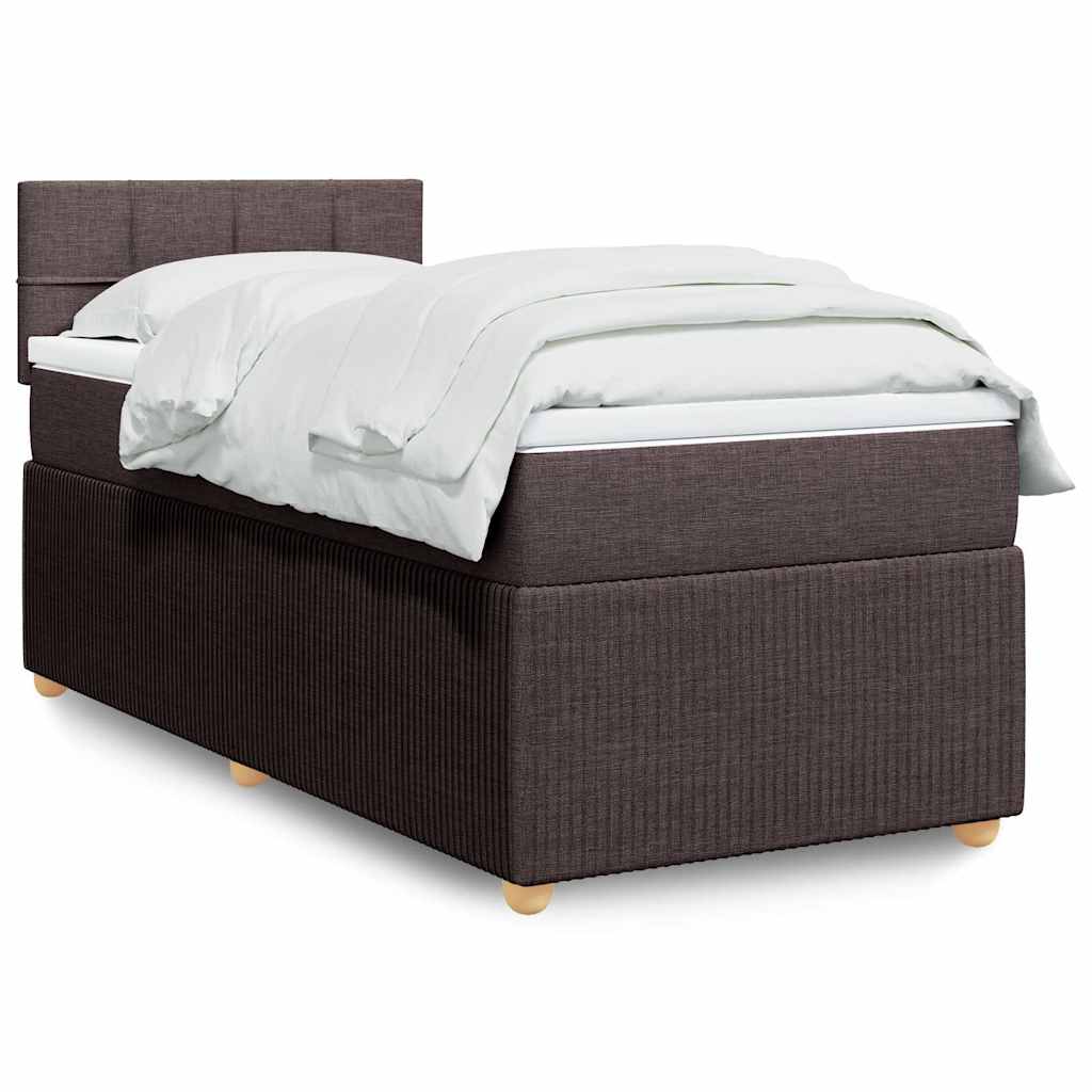 Boxspring met matras stof donkerbruin 90x200 cm – afbeelding 1
