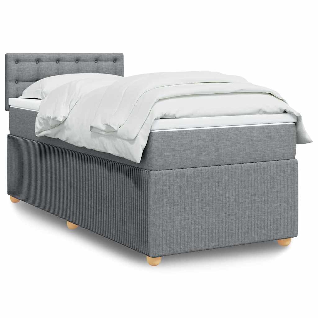 Boxspring met matras stof lichtgrijs 90x200 cm – afbeelding 1