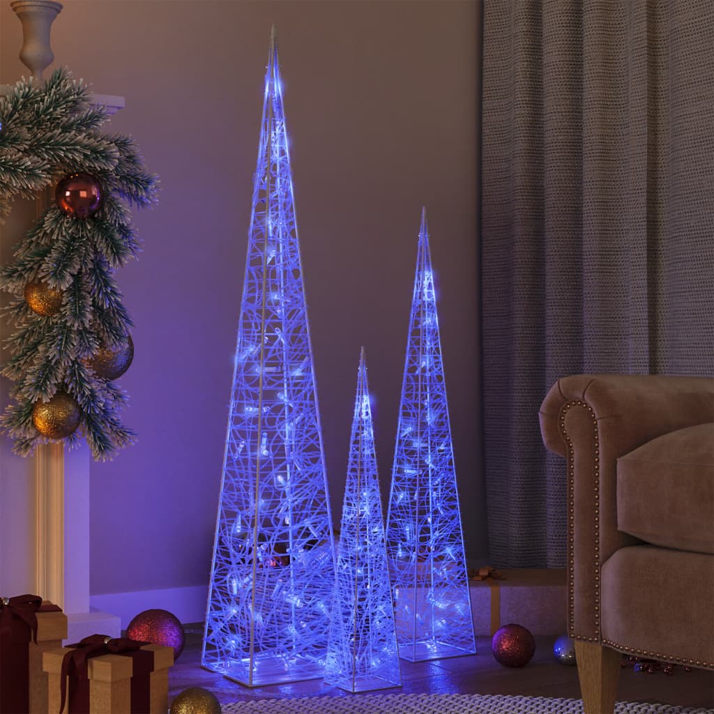 Lichtkegelset decoratief LED 60/90/120 cm acryl blauw – afbeelding 1
