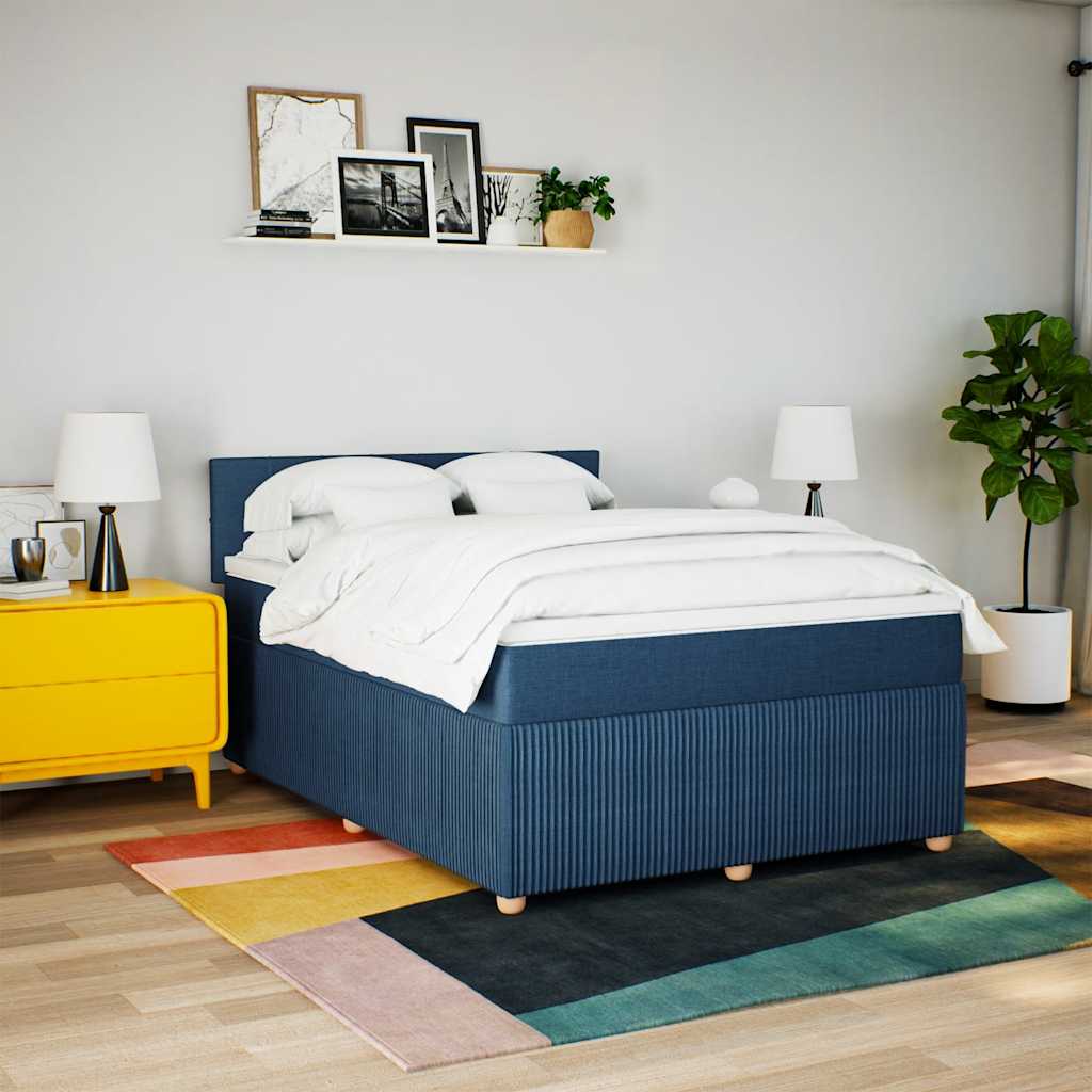 Boxspring met matras stof blauw 140x190 cm – afbeelding 4