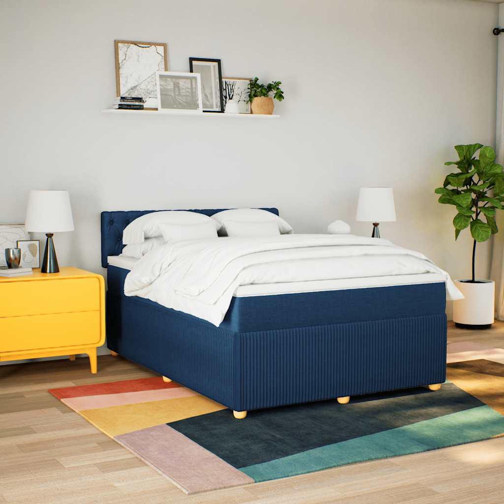 Boxspring met matras stof blauw 140x190 cm – afbeelding 4