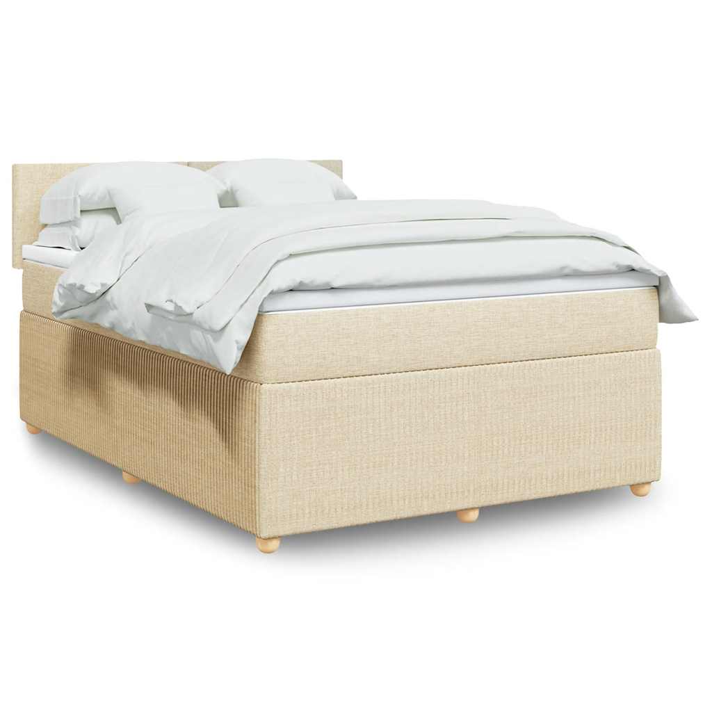 Boxspring met matras stof crèmekleurig 140x200 cm – afbeelding 1