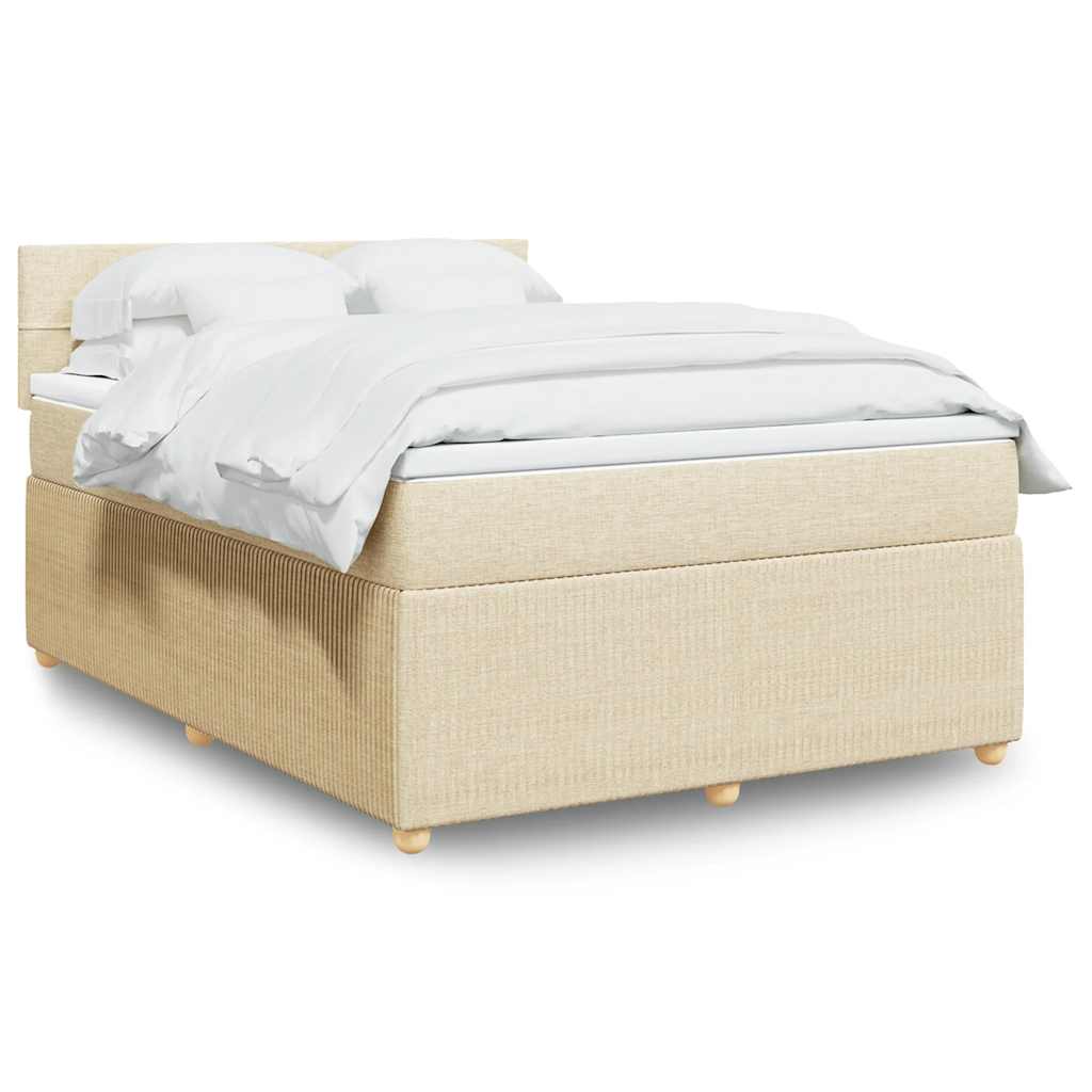 Boxspring met matras stof crèmekleurig 140x200 cm – afbeelding 1