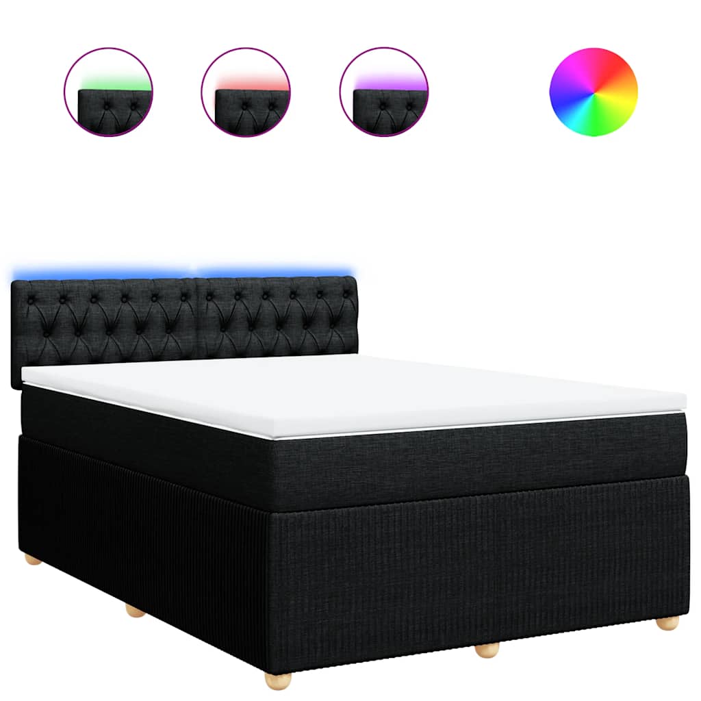 Boxspring met matras stof zwart 140x200 cm – afbeelding 2