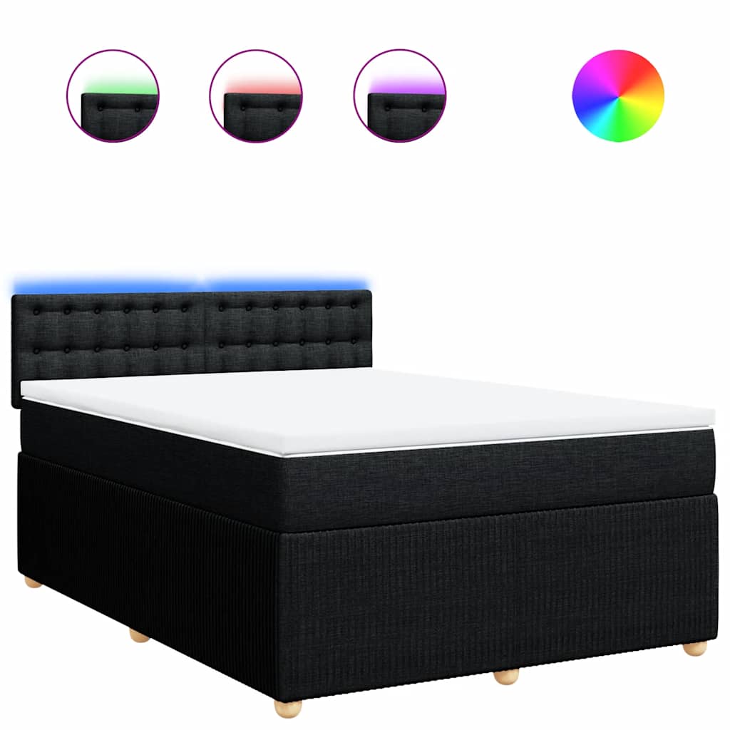 Boxspring met matras stof zwart 140x200 cm – afbeelding 2