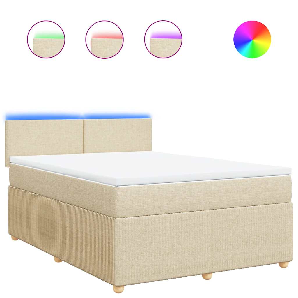 Boxspring met matras stof crèmekleurig 160x200 cm – afbeelding 2