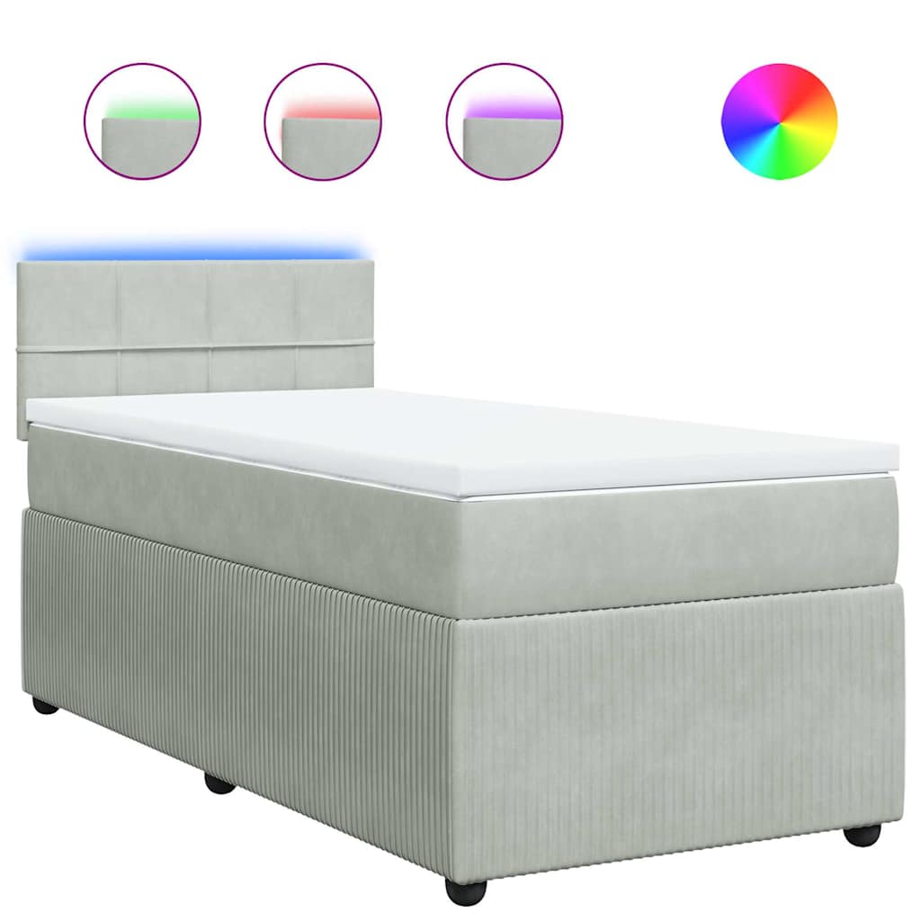 Boxspring met matras fluweel lichtgrijs 80x200 cm – afbeelding 2