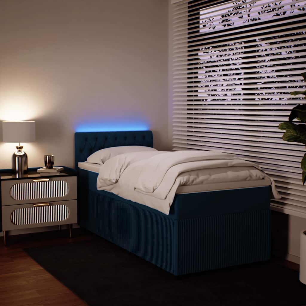 Boxspring met matras fluweel blauw 80x200 cm – afbeelding 1