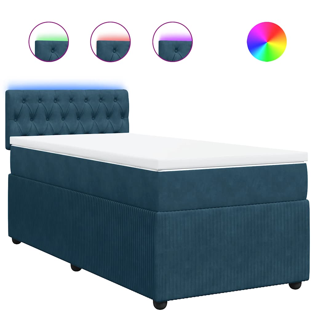 Boxspring met matras fluweel blauw 80x200 cm – afbeelding 2