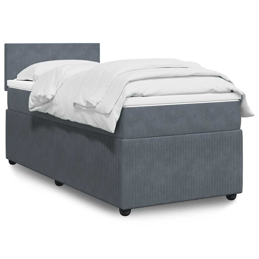 Boxspring met matras fluweel donkergrijs 90x190 cm – afbeelding 1
