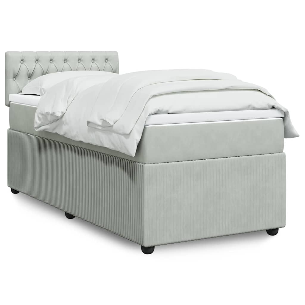 Boxspring met matras fluweel lichtgrijs 90x190 cm – afbeelding 1