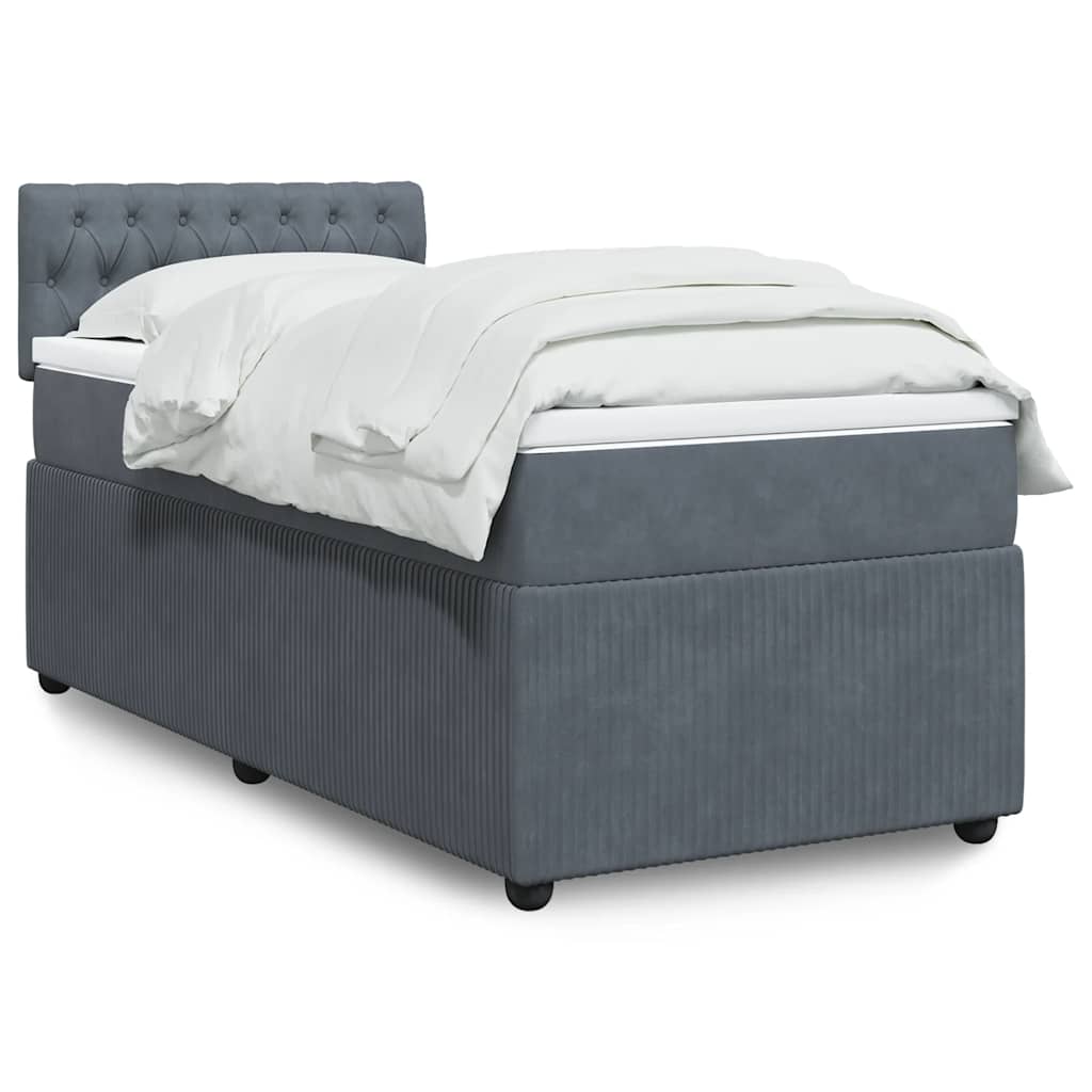 Boxspring met matras fluweel donkergrijs 90x190 cm – afbeelding 1