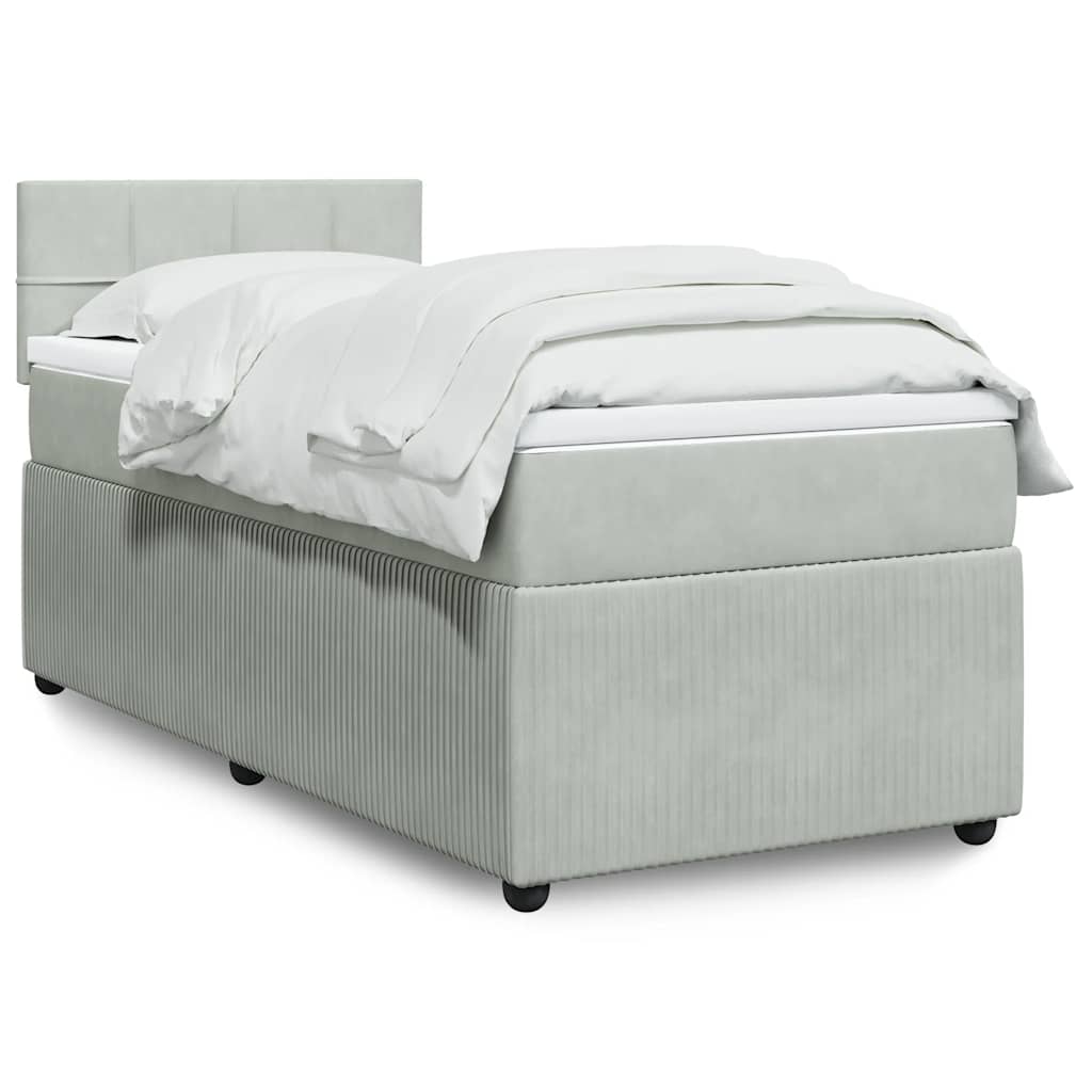Boxspring met matras fluweel lichtgrijs 90x190 cm – afbeelding 1