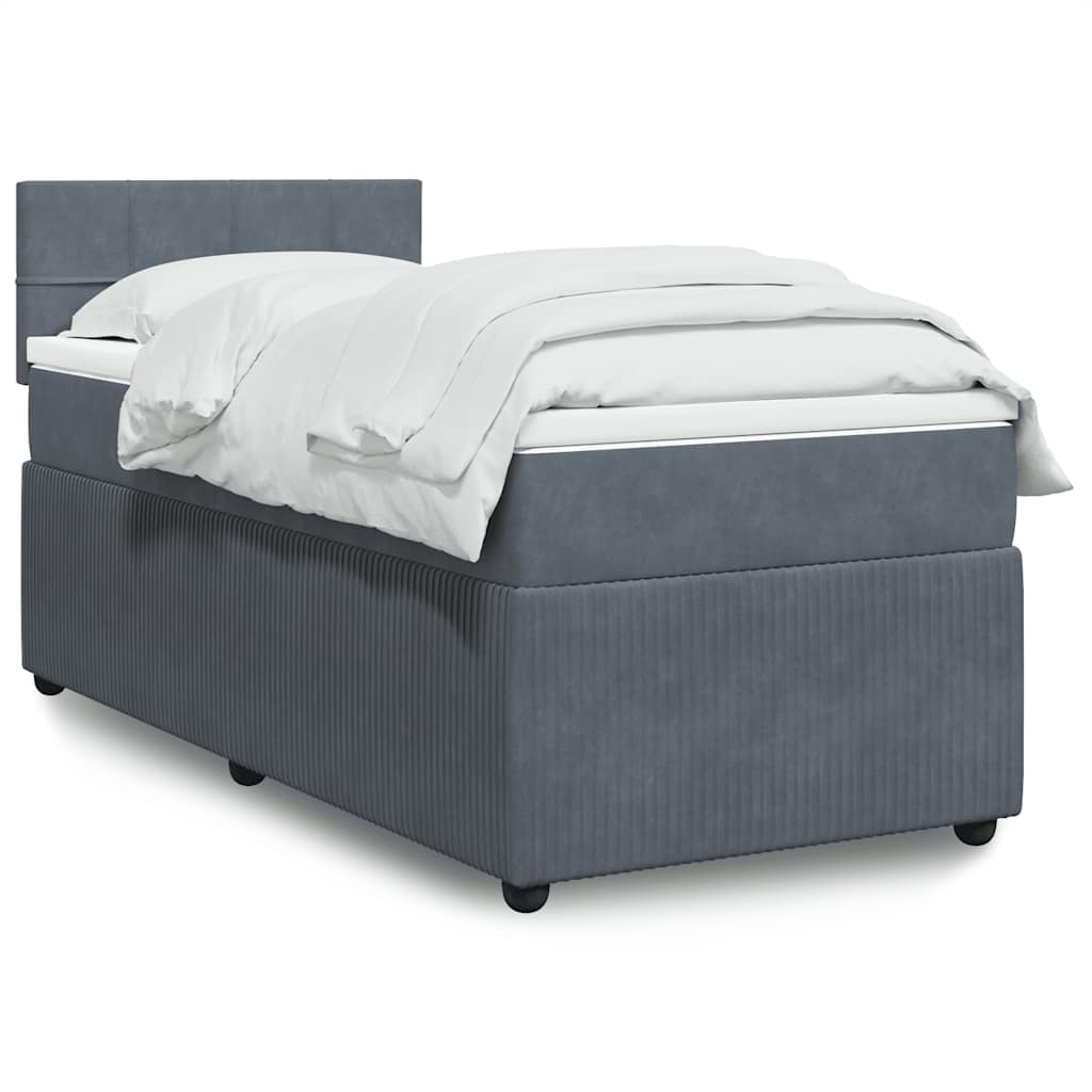 Boxspring met matras fluweel donkergrijs 90x190 cm – afbeelding 1