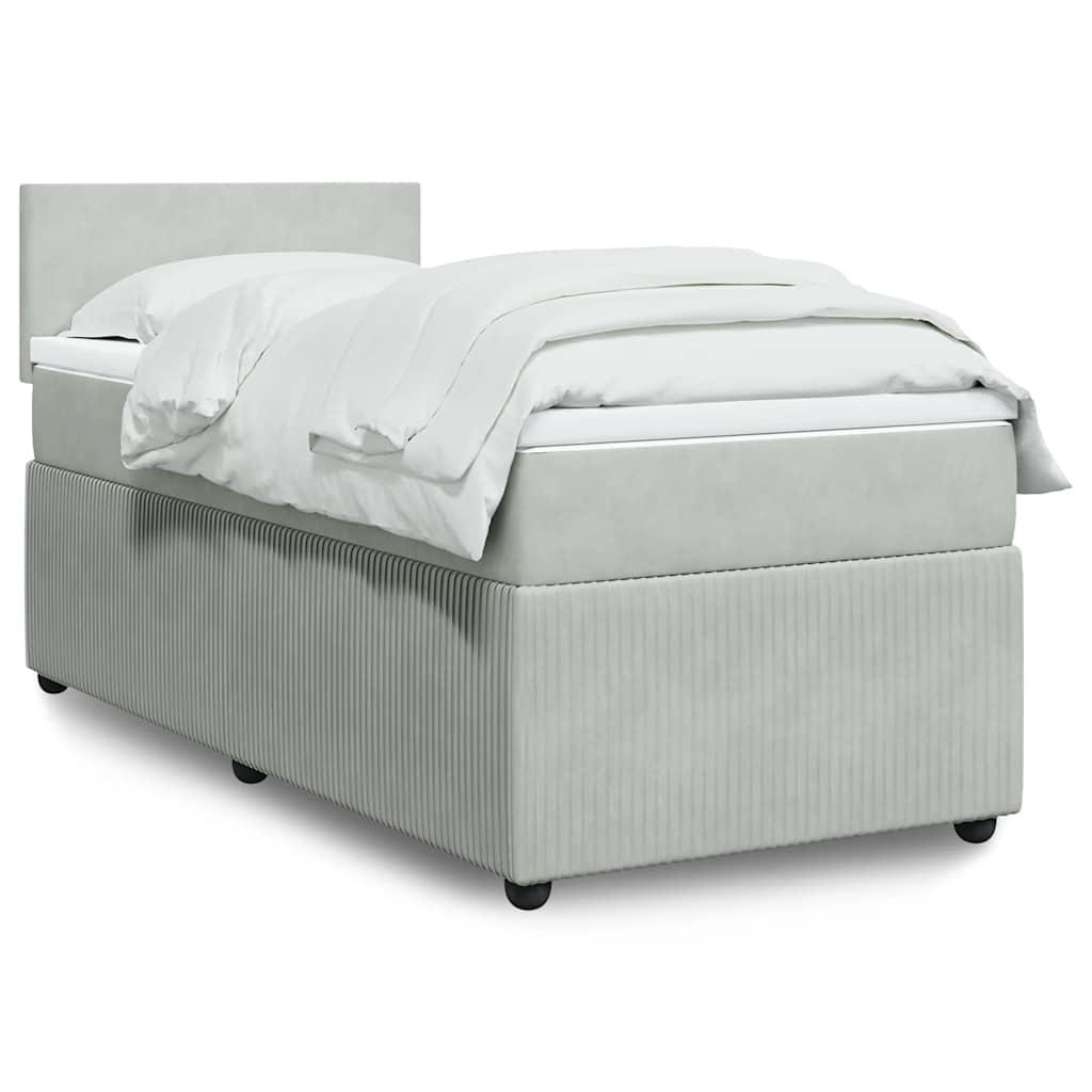Boxspring met matras fluweel lichtgrijs 90x200 cm – afbeelding 1