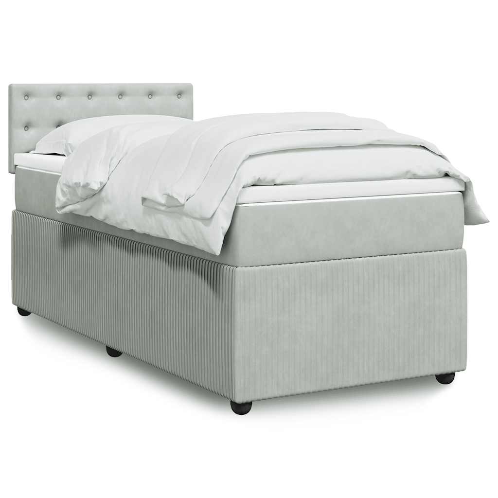 Boxspring met matras fluweel lichtgrijs 90x200 cm – afbeelding 1