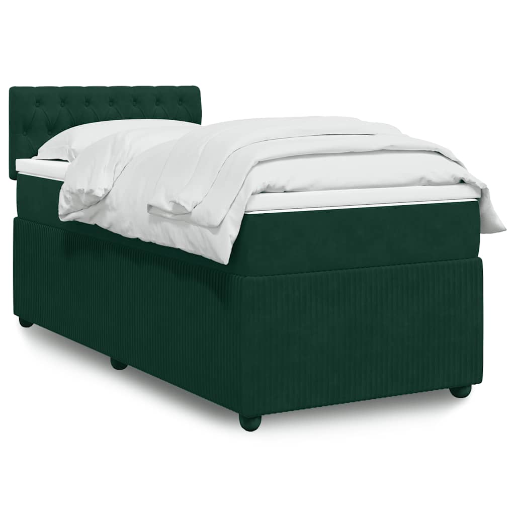 Boxspring met matras fluweel donkergroen 90x200 cm – afbeelding 1