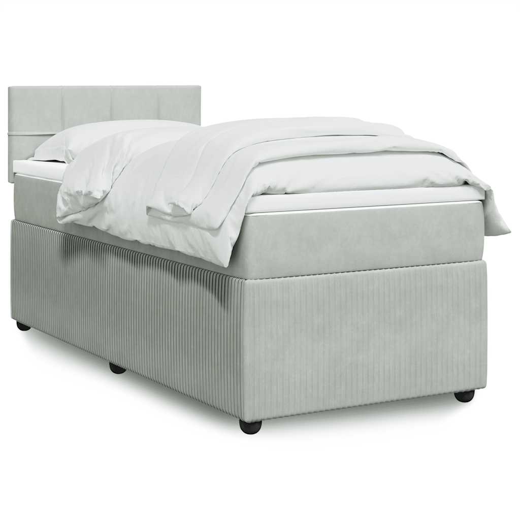 Boxspring met matras fluweel lichtgrijs 90x200 cm – afbeelding 1