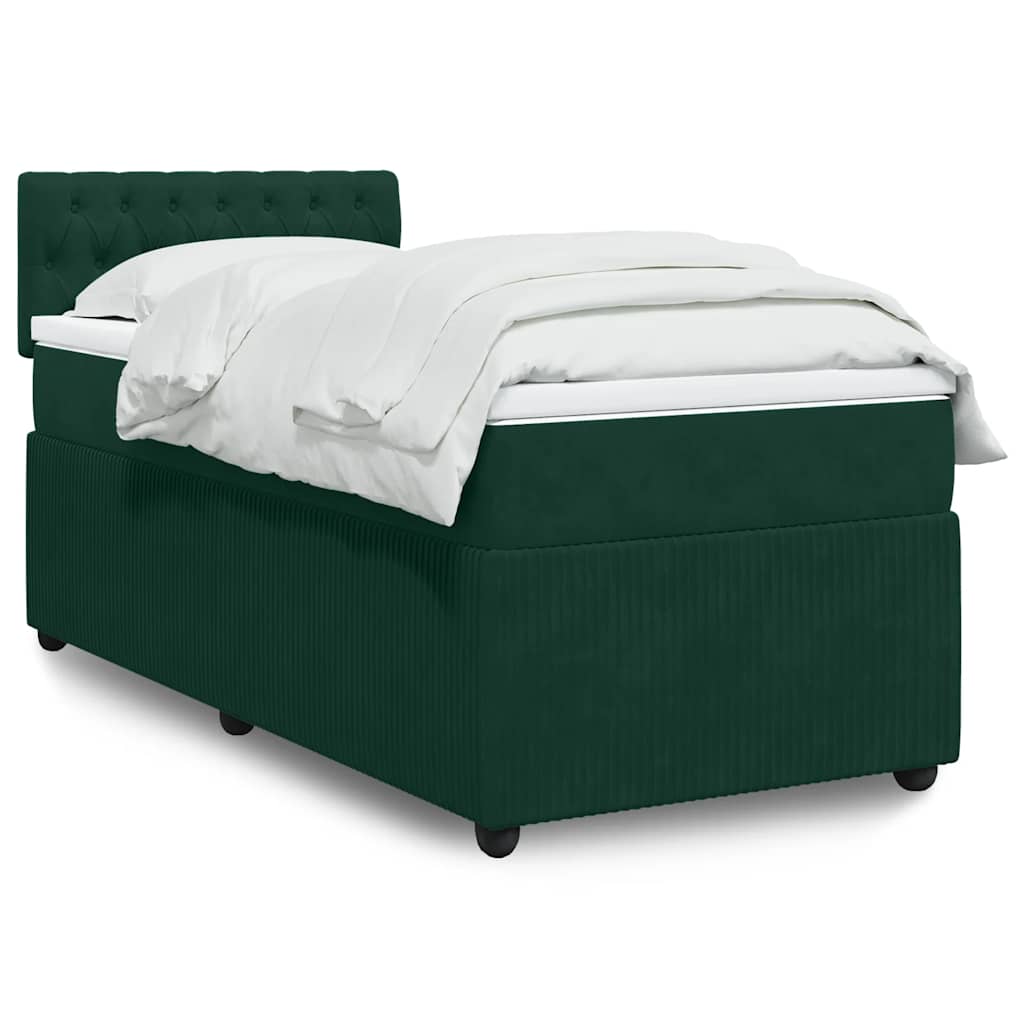 Boxspring met matras fluweel donkergroen 100x200 cm – afbeelding 1